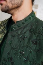 Dark Green Embroidered Prince Coat - Image 2
