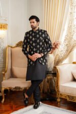 Black & Golden Embroidered Prince Coat - Image 2
