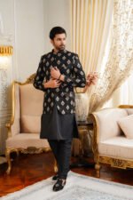 Black & Golden Embroidered Prince Coat - Image 4