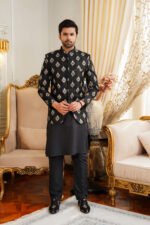 Black & Golden Embroidered Prince Coat - Image 5