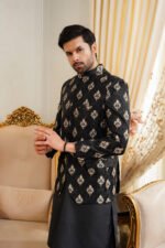 Black & Golden Embroidered Prince Coat - Image 6