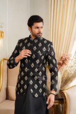Black & Golden Embroidered Prince Coat - Image 8