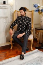 Black & Golden Embroidered Prince Coat - Image 9