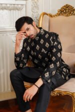 Black & Golden Embroidered Prince Coat - Image 10