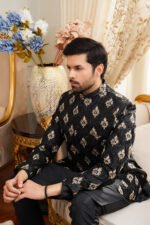 Black & Golden Embroidered Prince Coat - Image 13