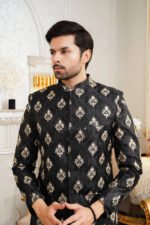 Black & Golden Embroidered Prince Coat - Image 14