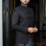 Midnight Black Embroidered Prince Coat with Inner