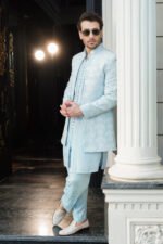 Powder Blue Floral Embroidered 3 Quarter - Image 5