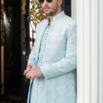 Powder Blue Floral Embroidered 3 Quarter