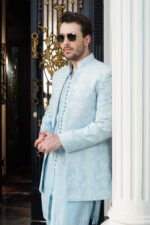 Powder Blue Floral Embroidered 3 Quarter