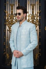 Powder Blue Floral Embroidered 3 Quarter - Image 9