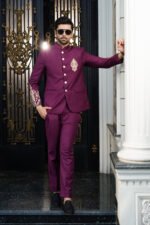 Maroon Embroidered Prince Coat Suit - Image 7
