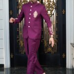 Maroon Embroidered Prince Coat Suit