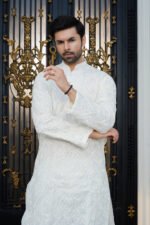 Ivory & Golden Hand-Embellished Long Prince Coat Set - Image 7