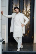 Ivory & Golden Hand-Embellished Long Prince Coat Set
