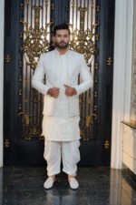 Pure White Embroidered Prince Coat Set - Image 6