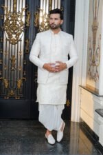 Pure White Embroidered Prince Coat Set - Image 14