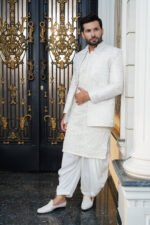 Pure White Embroidered Prince Coat Set - Image 13