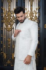 Pure White Embroidered Prince Coat Set - Image 11