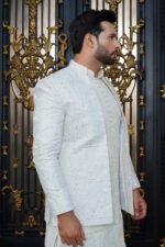 Pure White Embroidered Prince Coat Set - Image 5