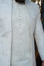 Pure White Embroidered Prince Coat Set - Image 10