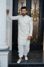 Pure White Embroidered Prince Coat Set - Image 9