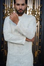 Pure White Embroidered Prince Coat Set - Image 8