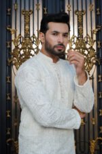Pure White Embroidered Prince Coat Set - Image 2