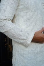 Pure White Embroidered Prince Coat Set - Image 7