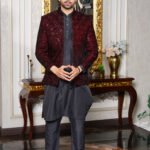 Red & Black Embroidered Prince Coat