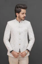 White Jamawar Prince Coat - Image 2