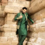 Green Embroidered Front Open Prince Coat