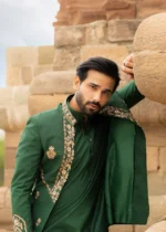 Green Embroidered Front Open Prince Coat - Image 6