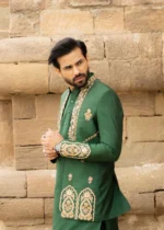 Green Embroidered Front Open Prince Coat - Image 4
