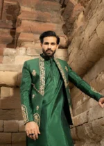 Green Embroidered Front Open Prince Coat - Image 5