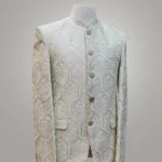 White Hexagon Jacquard Designer Prince Coat