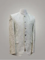 White Hexagon Jacquard Designer Prince Coat