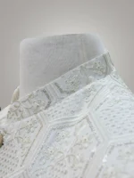 White Hexagon Jacquard Designer Prince Coat - Image 3