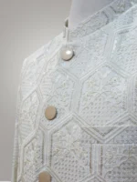 White Hexagon Jacquard Designer Prince Coat - Image 5