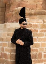 Black Velvet Sherwani B01 - Image 7