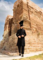 Black Velvet Sherwani B01 - Image 12