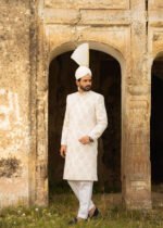 White Sphere Motive Sherwani - Image 4