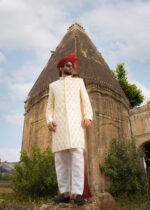 White Jamawar Sherwani - Image 7