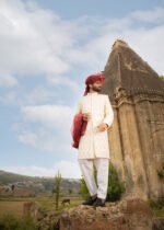 White Jamawar Sherwani - Image 6