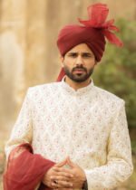 White Jamawar Sherwani - Image 3