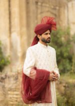 White Jamawar Sherwani - Image 2