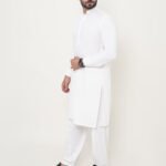 Off-White Shalwar Kameez (Ban Collar) by Azlan Shahzad