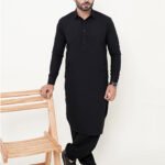 Black Shalwar Kameez (Collar) by Azlan Shahzad