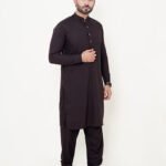 Chocolate Brown Shalwar Kameez (Ban Collar) by Azlan Shahzad
