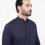 Navy Blue Shalwar Kameez (Ban Collar) by Azlan Shahzad